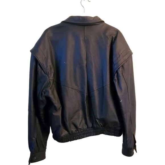 Vintage Black Leather Bomber Jacket Size XL - Picture 2 of 9